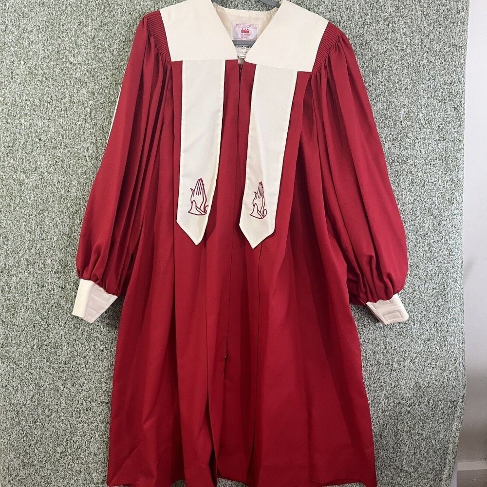 Murphy Robes 48 Vintage Red Clergy Festial Choir Gown Embroidered Prayer Hands